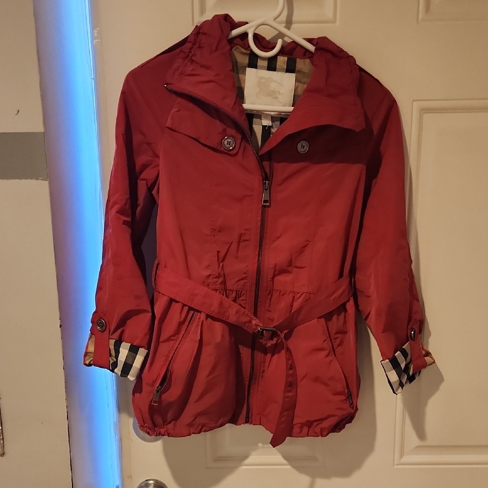 Stylish Kids Red Trench Coat with Checkered Lining
